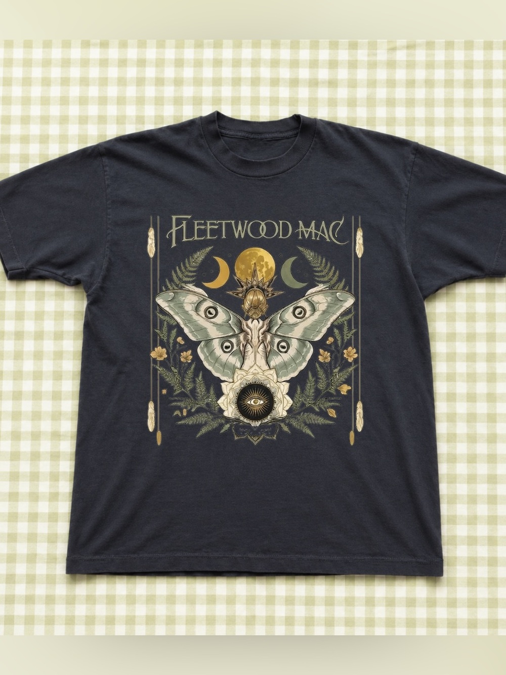 Gildan Black Fleetwood Mac Moth Graphic Tee, Vintage Butterfly Celestial T-Shirt